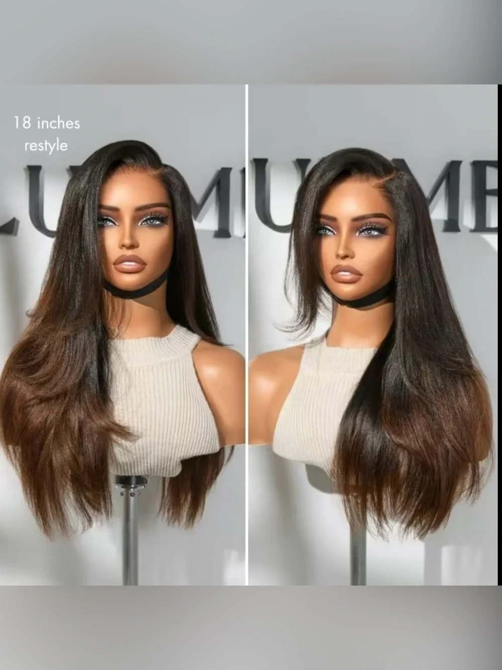 LUVME hair Yaki Straight Women's Human Hair Wig - Dark Brown Ombre